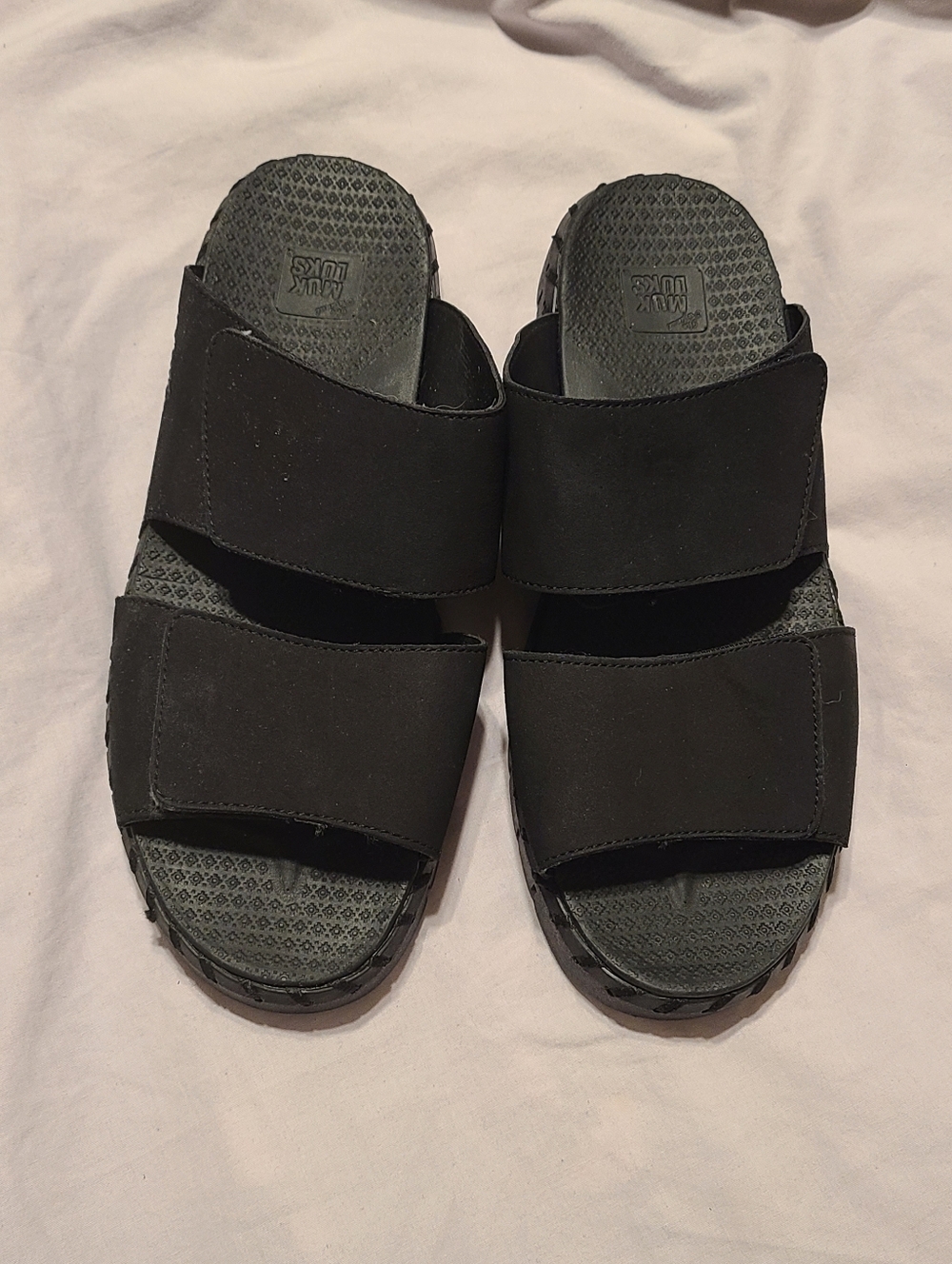 Muk Luks Black Double-Strap Slide Sandals